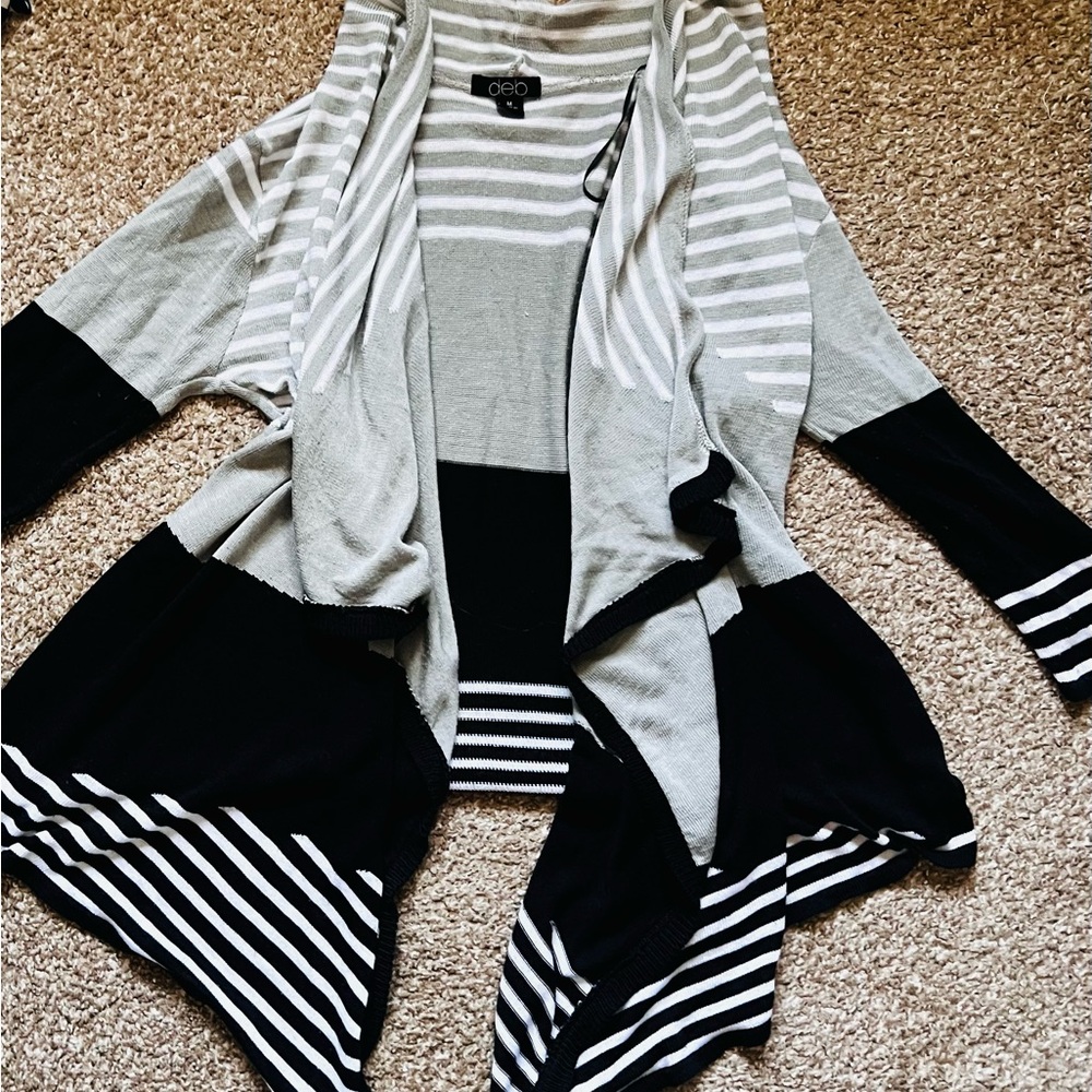 Women’s Deb Black and Gray Striped Cardigan Sweater